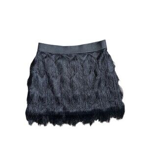 BCBG Maxazria Black Tiered Fringe Mini Skirt Black Sz Xs Flapper Style Festival